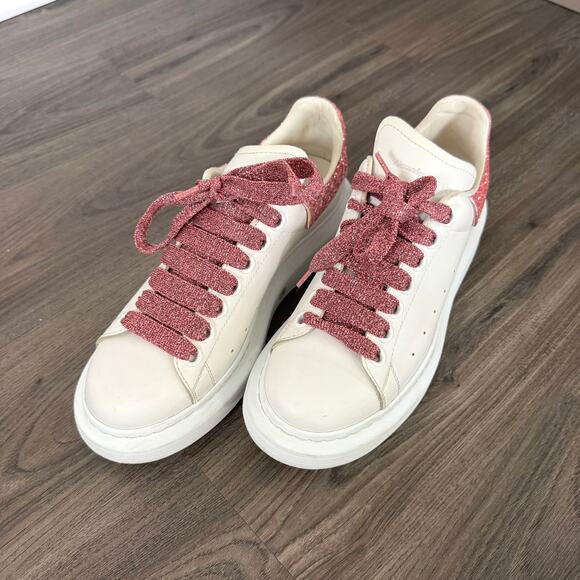 Alexander McQueen Oversized Glitter White Leather Pink Sneakers Size 38.5 - Picture 3 of 7